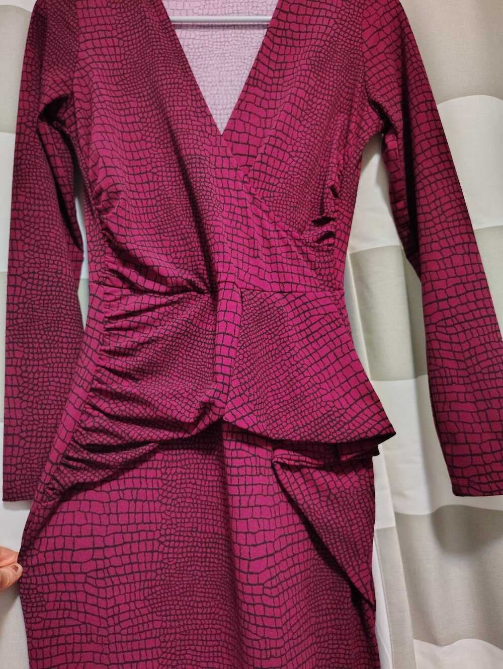 Anthropologie Cranberry Red Animal Print Faux Wrap Draped Midi Cocktail Dress - Picture 6 of 10